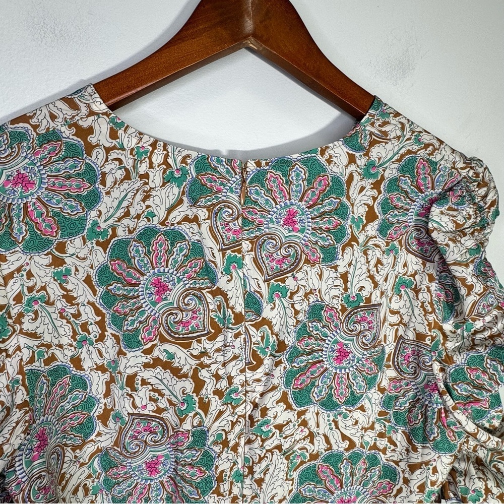VERONICA BEARD Henrieta Ruched Paisley-print Stretch Silk Blouse Size 6 - Picture 11 of 14